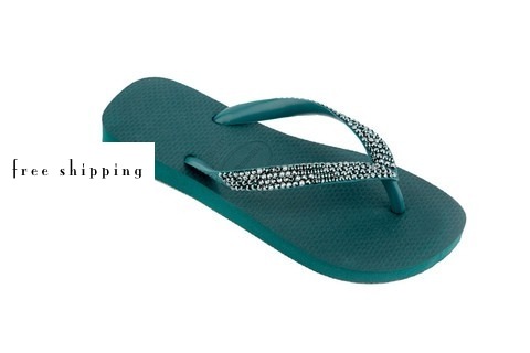 Peacock Green & Blue Zircon Satin Rhinestone Flip Flops