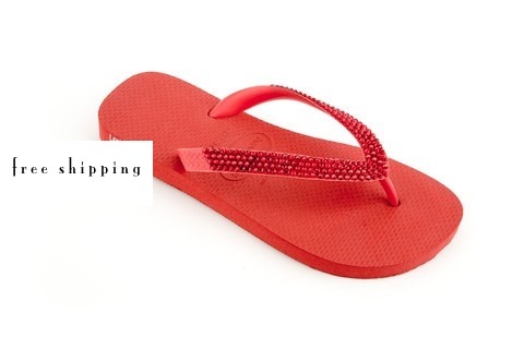 Red & Lt Red Rhinestone Flip Flops