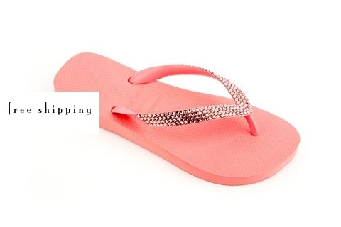 Rose Peach & Rose Peach Rhinestone Flip Flops