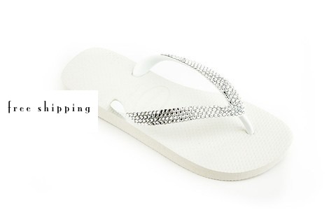 White & Clear Crsytal Flip Flops