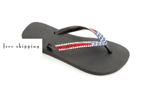 Black & American Flag Crystal Flip Flops