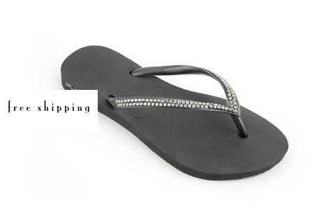 Black & Black Diamond Slim Wedding Flip Flops