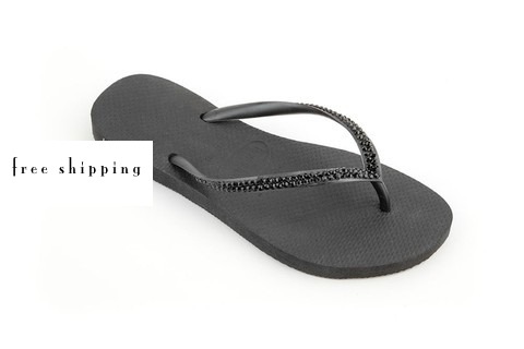 Black & Black Slim Crystal Wedding Flip Flops