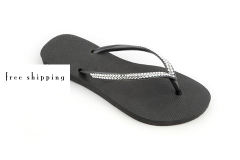 Black & Clear Slim Crystal Wedding Flip Flops