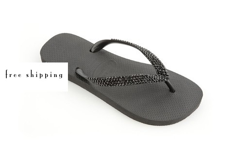 Black & Black Crystal Flip Flops