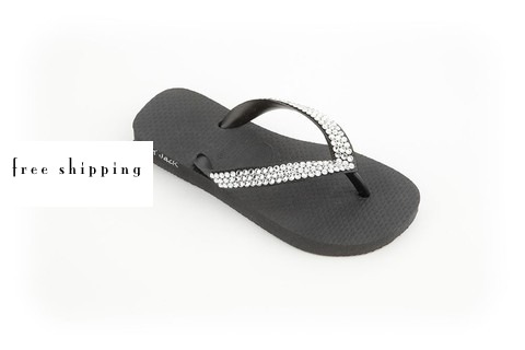 Black & Clear Crystal Flip Flops