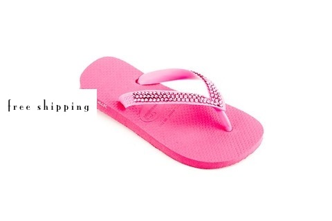 Hot Pink & Hot Pink Crystal Flip Flops