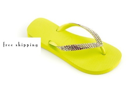 Neon & Luminious Green Crystal Flip Flops