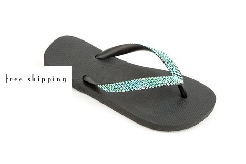 Black & Black AB Crystal Flip Flops