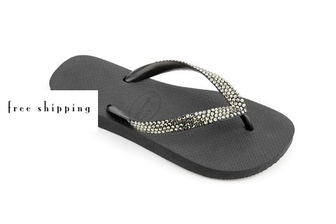 Black & Black Diamond Crystal Flip Flops