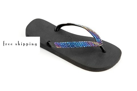 Black & Blue Volcano Crystal Flip Flops