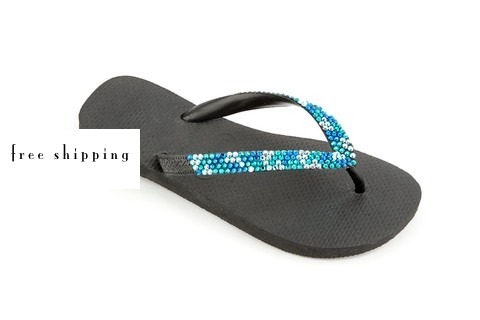 Black & Camo Blues Crystal Flip Flops