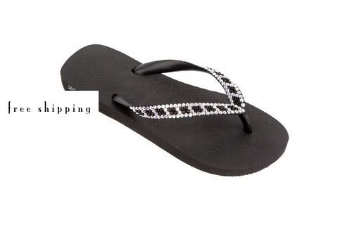 Black & Checker (AB + Black) Crystal Flip Flops