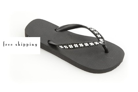 Black & Checker (Black + Chalk White) Crystal Flip Flops