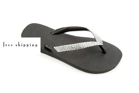 Black & Clear Crystal Flip Flops