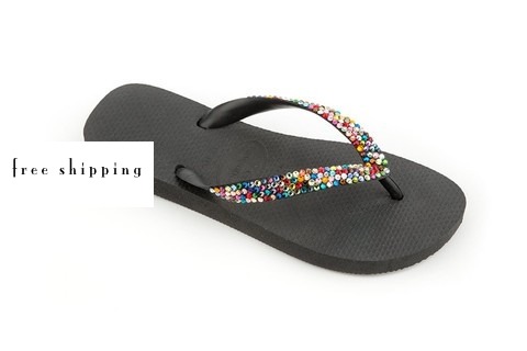 Black & Confetti Crystal Flip Flops