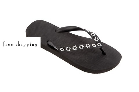 Black & Flowers (Black + Clear) Crystal Flip Flops