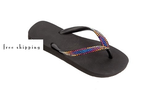 Black & Inner Stripe (Volcano + Blue Volcano) Crystal Flip Flops