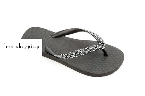 Black & Jet Hematite Crystal Flip Flops