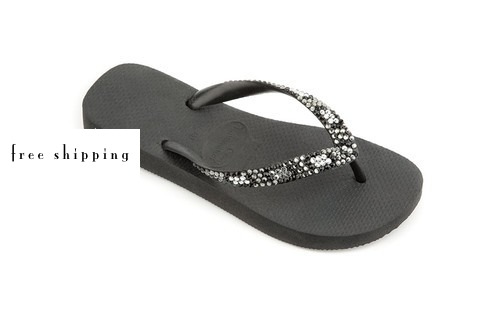 Black & Leopard Black Diamond Crystal Flip Flops