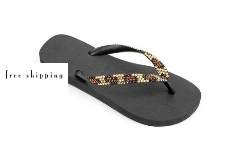 Black & Leopard Original Crystal Flip Flops