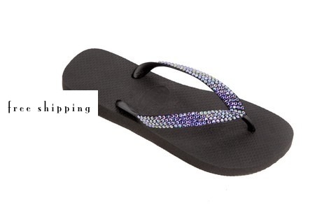 Black & Paradise Shine Crystal Flip Flops