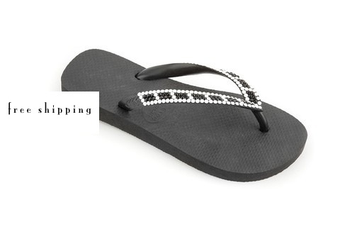 Black & Rectangles (Black + Chalk White) Crystal Flip Flops