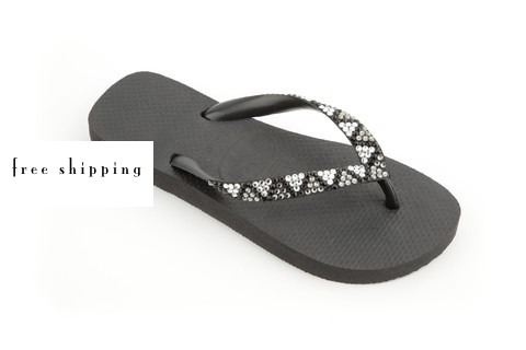 Black & Triangles (Black Diamond, Clear + Black) Rhinestone Flip Flops