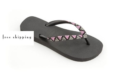 Black & Triangles (Black Diamond, Hot Pink + Black) Rhinestone Flip Flops