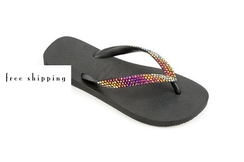 Black & Volcano Rhinestone Flip Flops