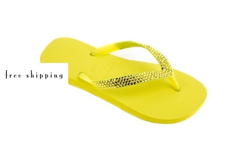 Bright Yellow & Citrine Rhinestone Flip Flops