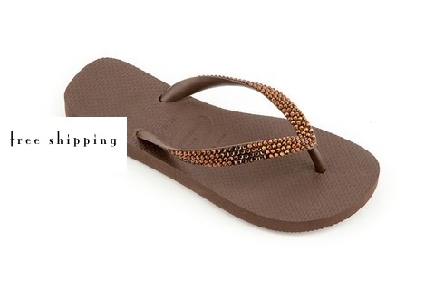 Brown & Brown Rhinestone Flip Flops