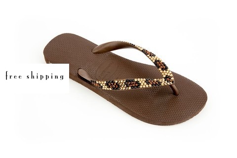 Brown & Leopard Original Rhinestone Flip Flops