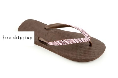 Brown & Lt Pink Rhinestone Flip Flops