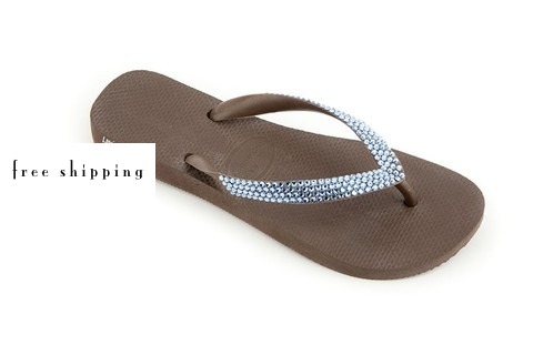 Brown & Lt Sapphire Rhinestone Flip Flops