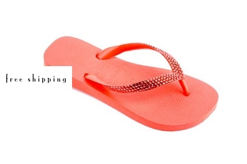 Apricot & Coral Crystal Flip Flops