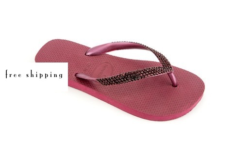 Burgundy & Burgundy Rhinestone Flip Flops