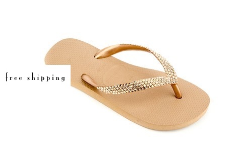 Champagne & Lt Peach Rhinestone Flip Flops