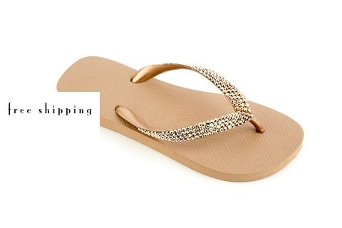 Champagne & Rose Gold Rhinestone Flip Flops