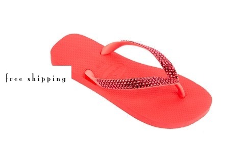 Coral Pink & Indian Pink Rhinestone Flip Flops