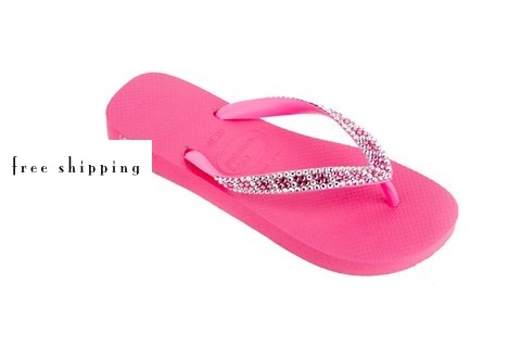 Hot Pink & Checker (AB + Hot Pink) Rhinestone Flip Flops