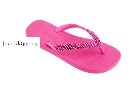 Hot Pink & Hot Pink Rhinestone Flip Flops