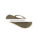 Khaki & Lt Metallic Gold Rhinestone Flip Flops