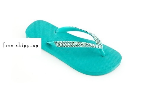 Lake Green & Black AB Rhinestone Flip Flops