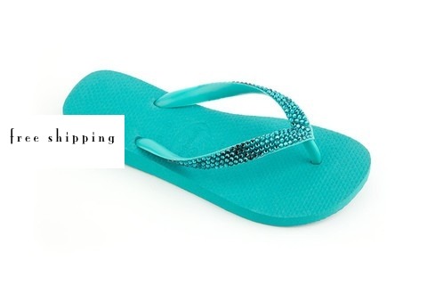 Lake Green & Blue Zircon Rhinestone Flip Flops