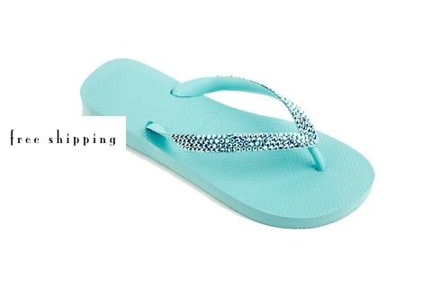 Lt Blue Aquamarine AB Rhinestone Flip Flops