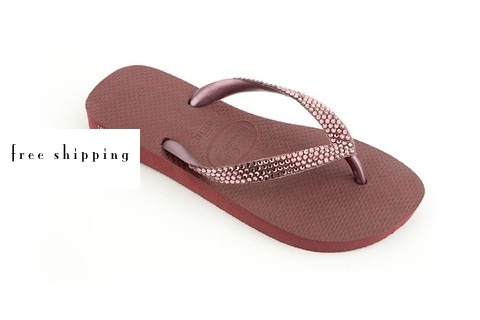 Merlot & Antique Pink Rhinestone Flip Flops