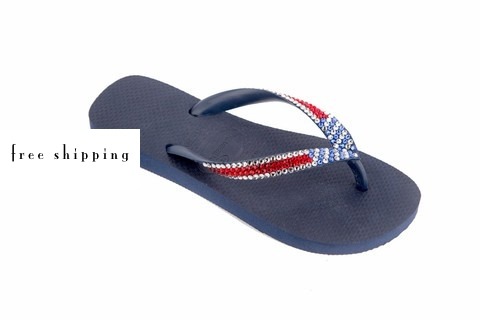 Navy & American Flag Rhinestone Flip Flops